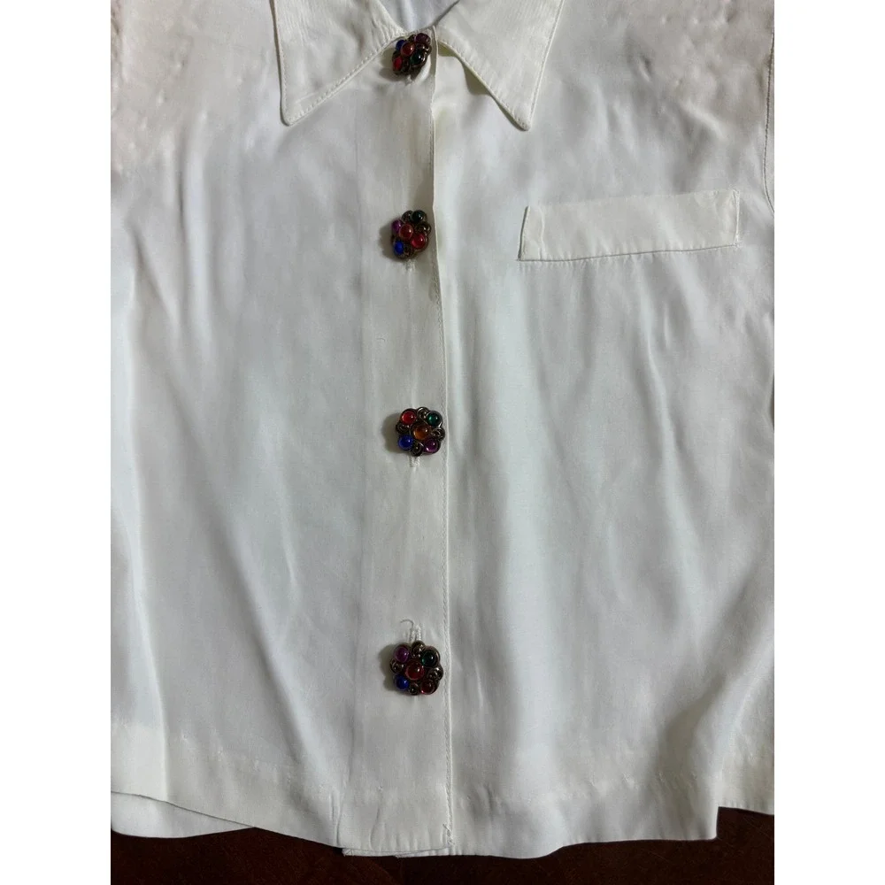 Ivory Bejeweled Button‎ Blouse Cropped Style small Spring Street